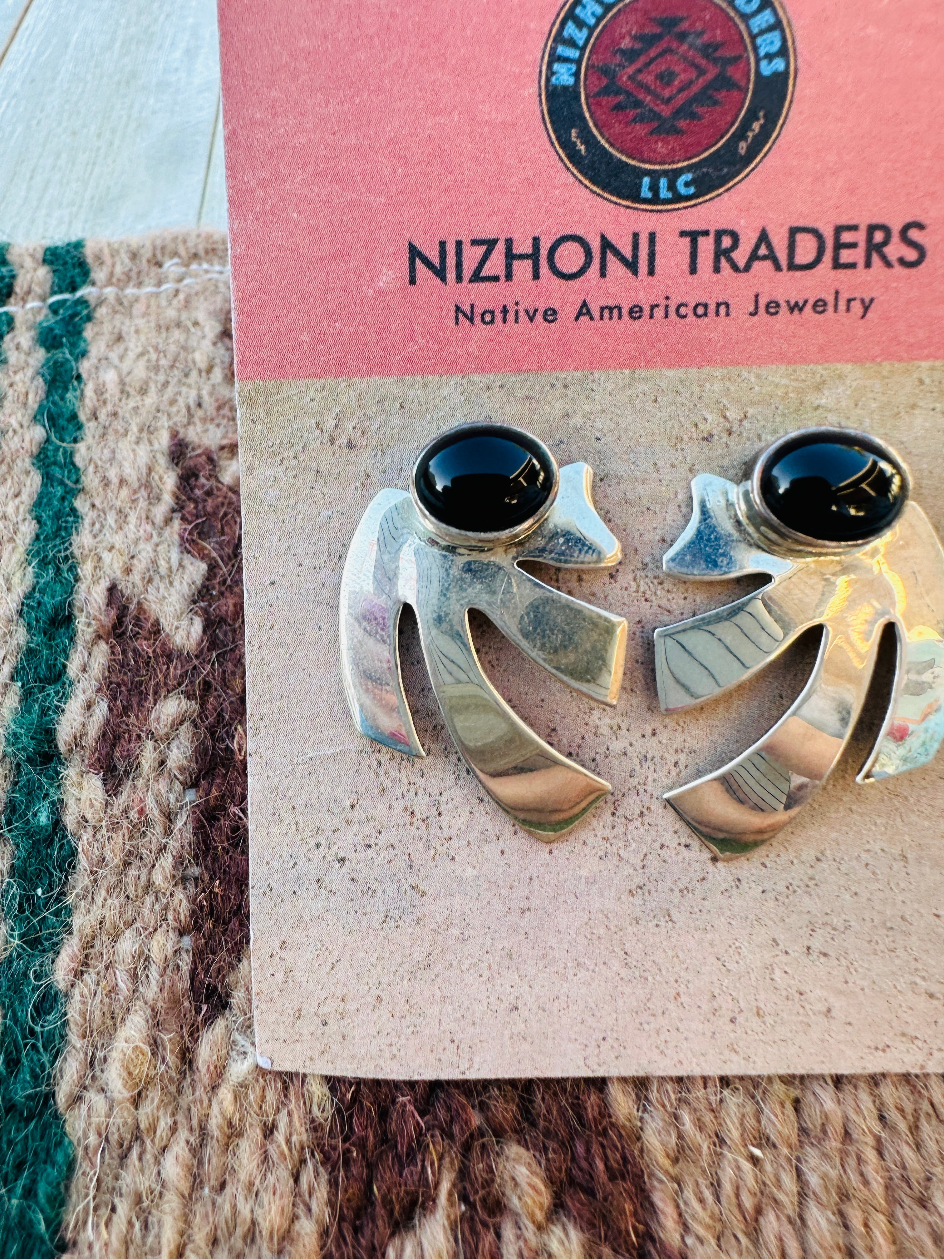 Handcrafted Old Pawn Sterling Silver & Onyx Post Earrings